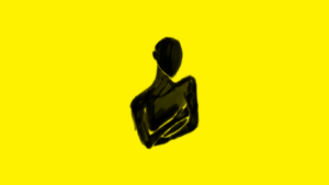 Czarny rysunek poświaty człowieka na żółtym tle