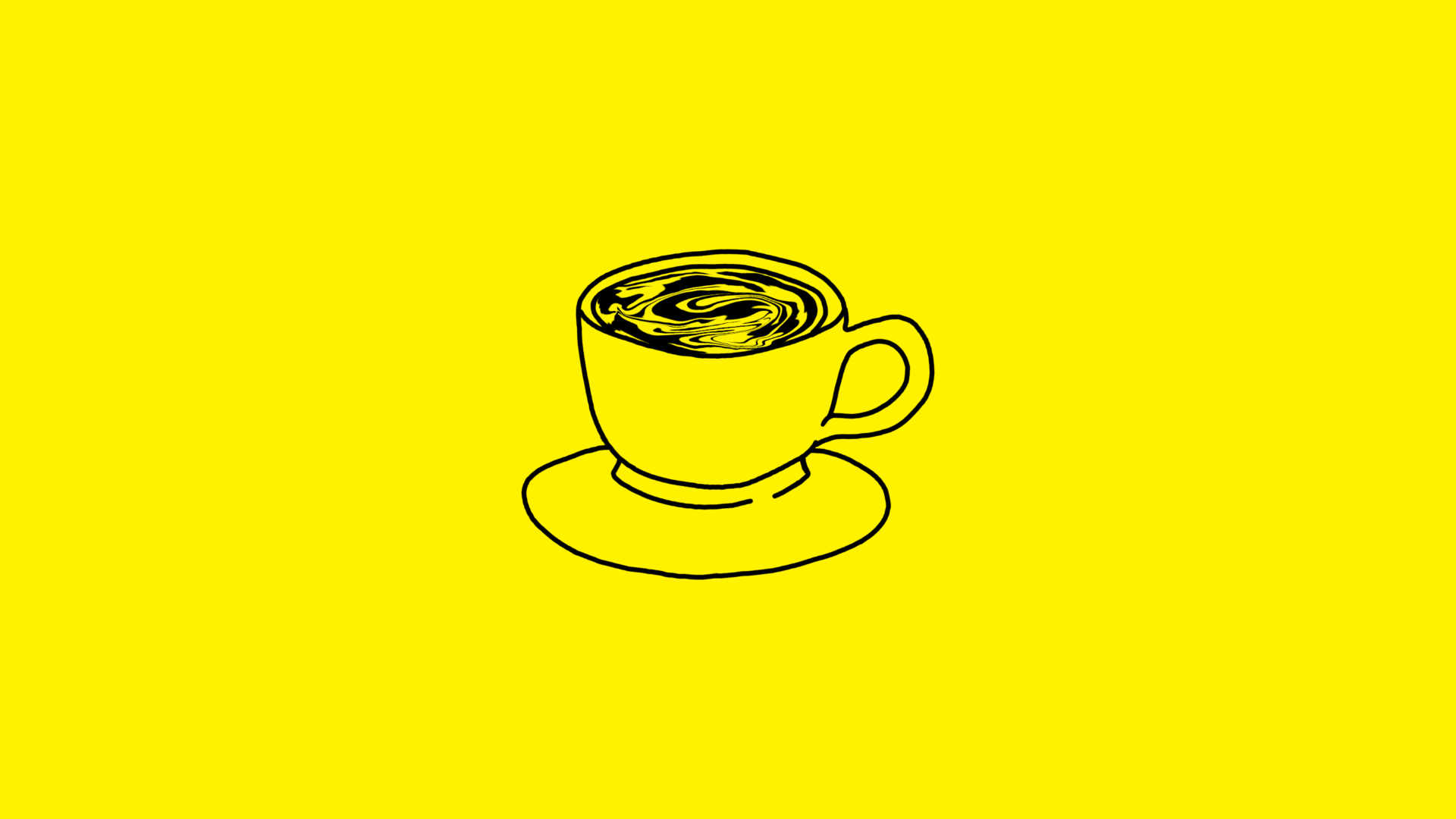 Czarny rysunek kawy na żółtym tle