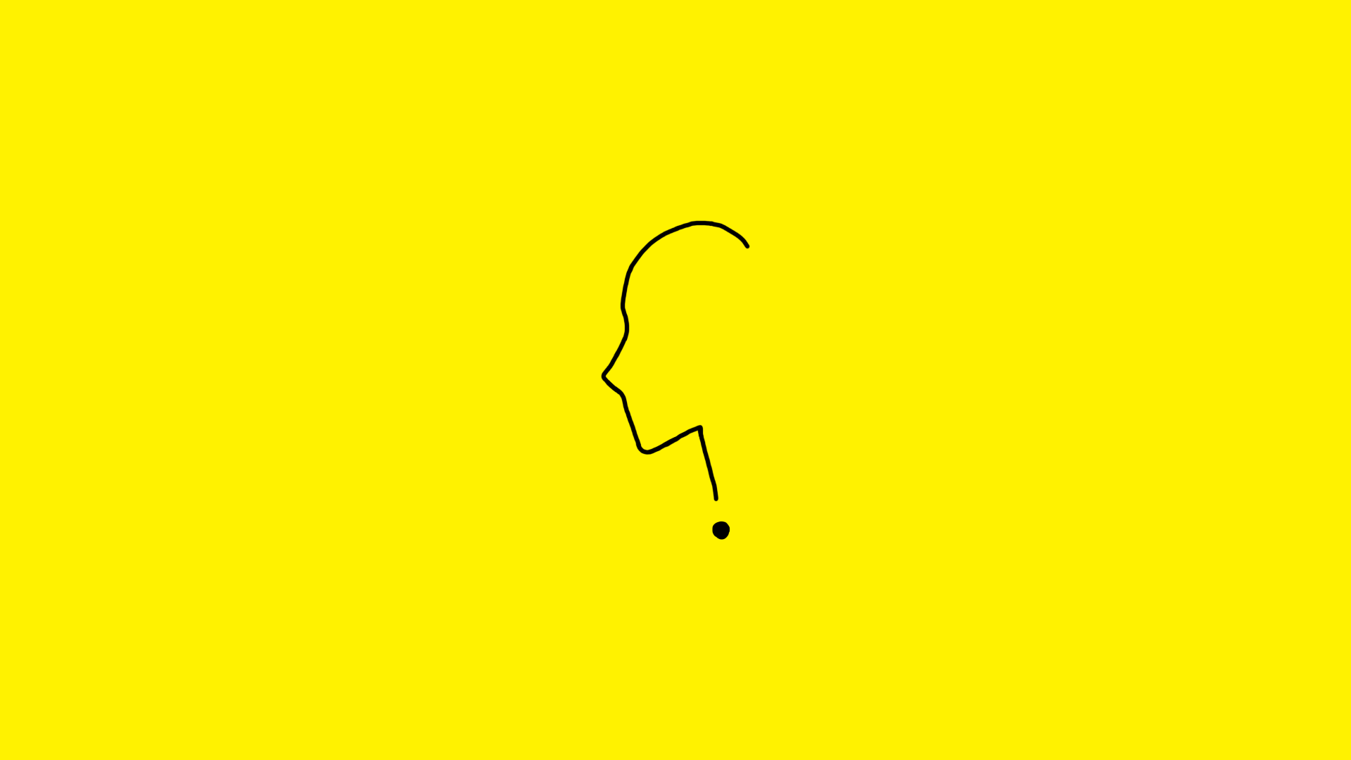 Czarny rysunek obrysu postaci układającej się w kształt znaku zapytania na żółtym tle
