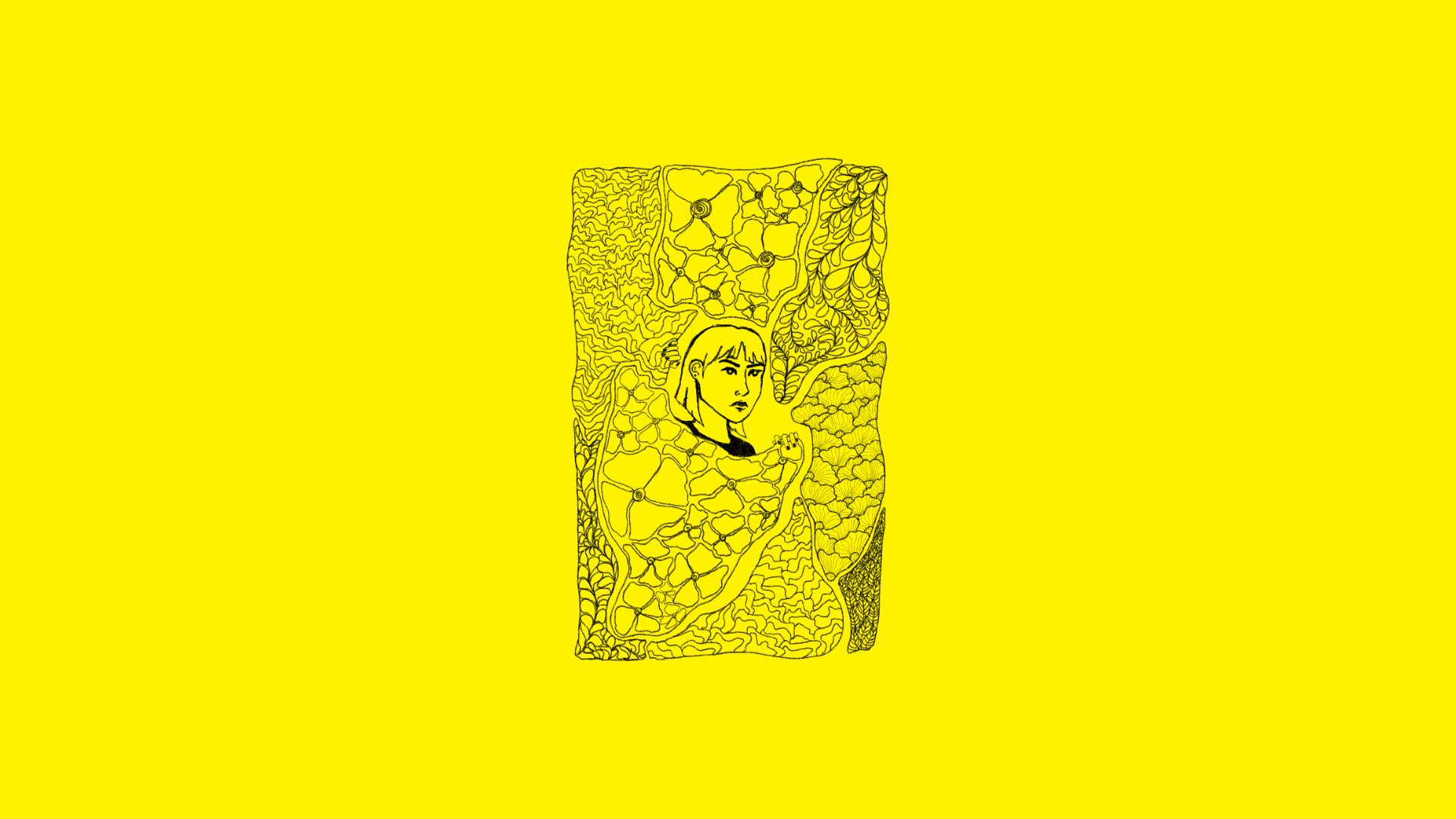 Czarny abstrakcyjny rysunek kobiety na żółtym tle