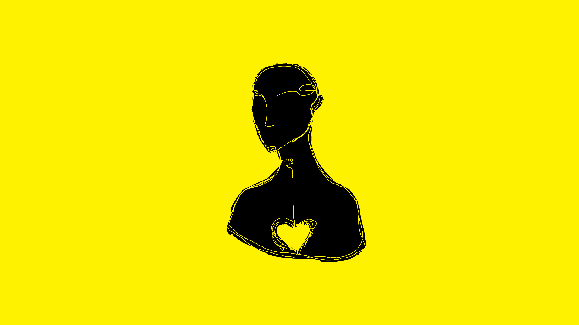 Czarny abstrakcyjny rysunek człowieka na żółtym tle